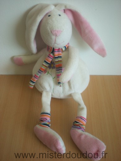 Cp international Lapin Blanc rose echarpe rayee fleurs - Très bon état