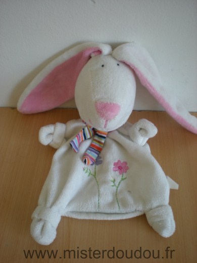 Cp international Lapin Blanc rose fleurs echarpe rayee - Très bon état