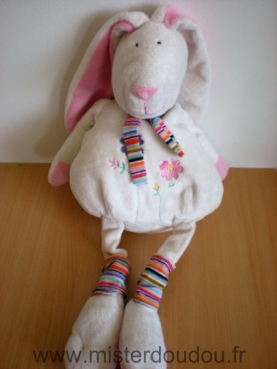 Cp international Lapin Bremel blanc fleur rose echarpe rayee multicolore - Très bon état