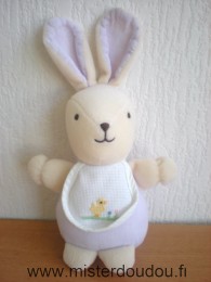 Lapin Mauve blanc bavoir brodé poussin Dmc