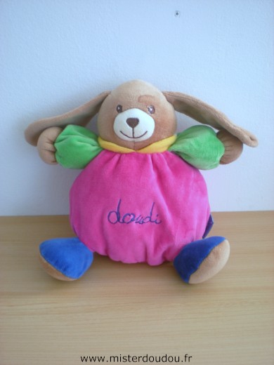 Doudi Lapin Rose fushia vert bleu - Très bon état
