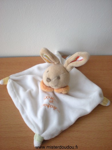 Lapin Blanc col orange Doudou et compagnie