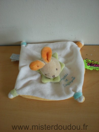 Lapin Blanc dessous jaune col vert Doudou et compagnie