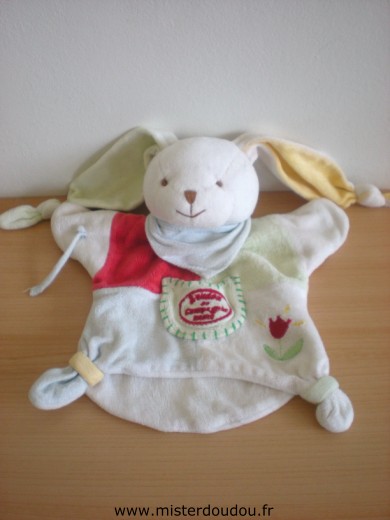 Lapin Blanc rouge vert bleu jaune Doudou et compagnie