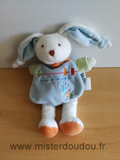 Doudou et compagnie Lapin Blanc vert cape bleue - Très bon état