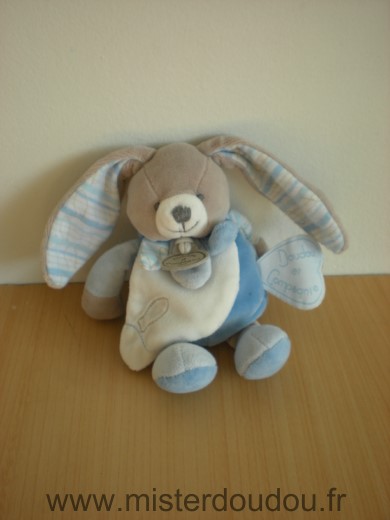 Lapin Bleu beige blanc oreilles rayees Doudou et compagnie