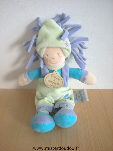 Lapin Bleu vert mauve Doudou et compagnie