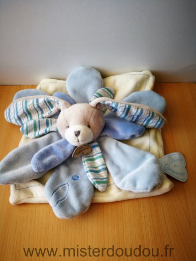 Lapin Celestin blanc petales bleus Doudou et compagnie