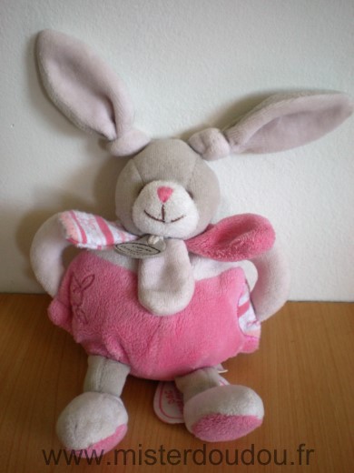 Doudou et compagnie Lapin Celestine gris rose - Très bon état