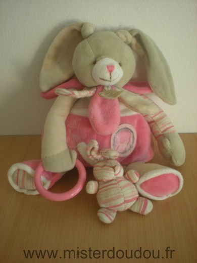 Doudou et compagnie Lapin Celestine rose anneau rose bebe - Très bon état