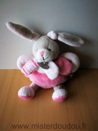 Doudou et compagnie Lapin Celestine rose blanc - Très bon état