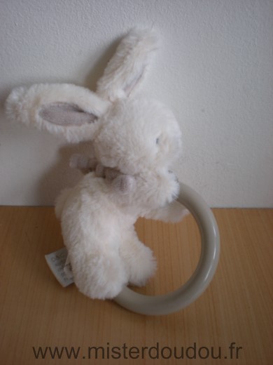 Doudou et compagnie Lapin Ecru anneau beige - Très bon état