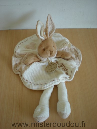 Lapin Ecru beige coton bio motif coeur feuilles Doudou et compagnie