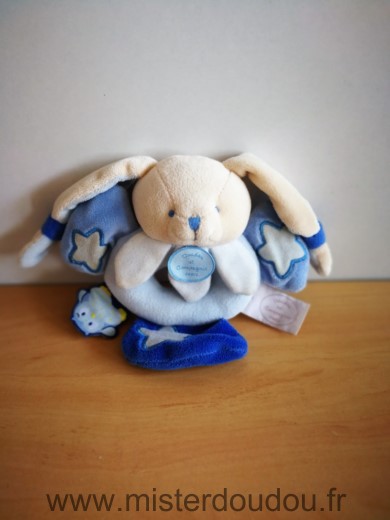 Doudou et compagnie Lapin Ecru bleu etoiles - Très bon état