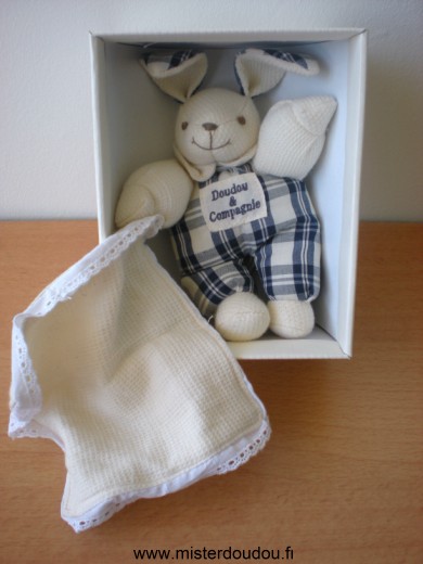Lapin Ecru bleu marine mouchoir ecru Doudou et compagnie