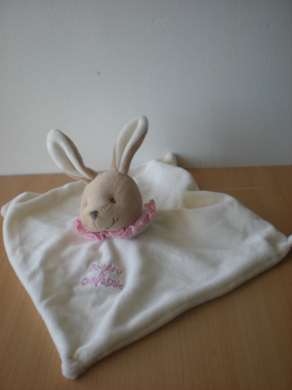 Lapin Ecru col rose Doudou et compagnie