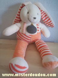 Lapin Ecru rose saumon salopette rayée Doudou et compagnie