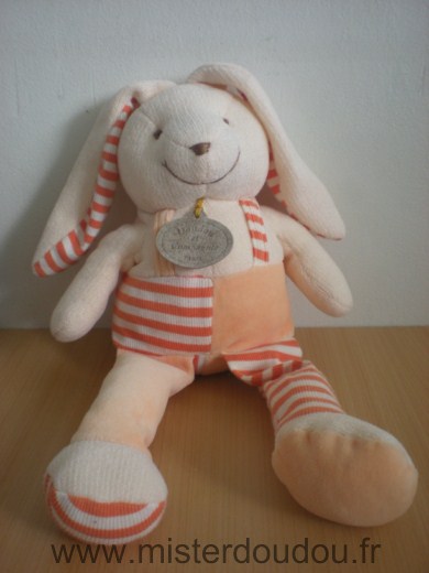 Lapin En tricot ecru saumon orange blanc Doudou et compagnie