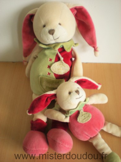 Lapin Fraise et son bebe vert rouge rose Doudou et compagnie