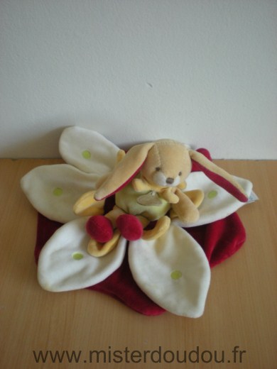 Lapin Lapin fraise plat beige rouge fleur petales Doudou et compagnie