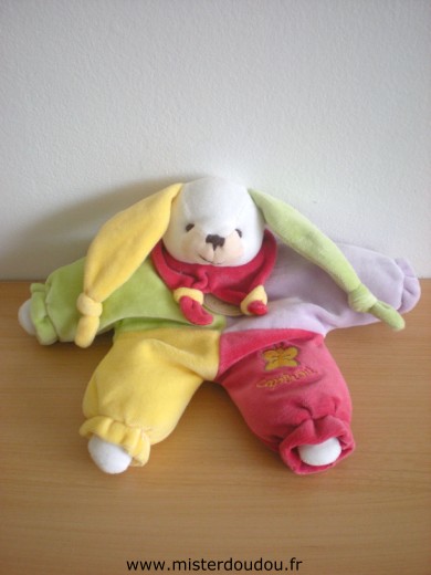 Lapin Lapinou mauve rouge vert jaune Doudou et compagnie