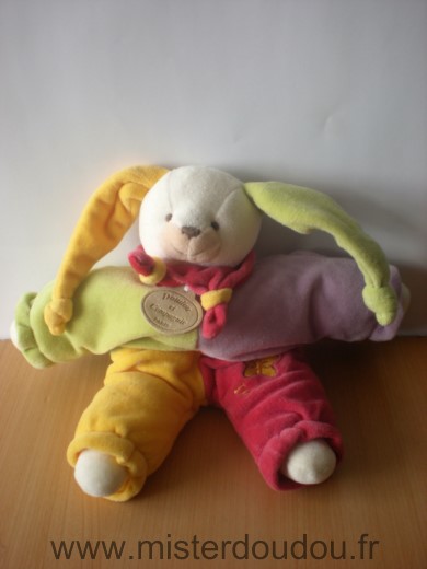 Lapin Lapinou mauve vert jaune rouge Doudou et compagnie