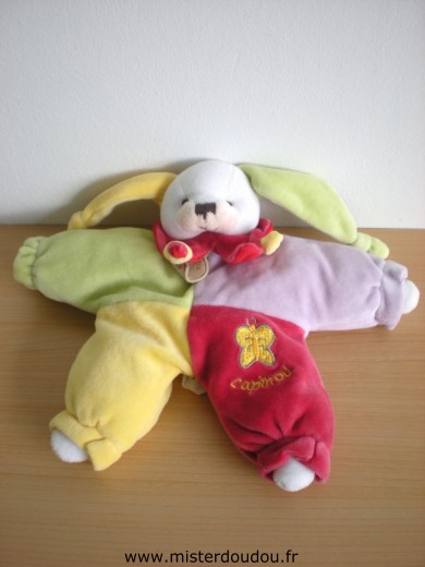 Lapin Lapinou rose vert jaune rouge Doudou et compagnie