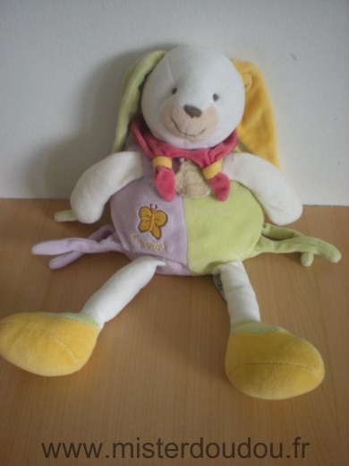 Lapin Lapinou vert mauve avec un papillon brodé Doudou et compagnie
