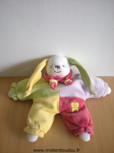 Lapin Lapinou vert mauve jaune rouge Doudou et compagnie