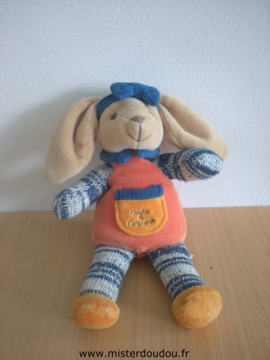 Lapin Orange bleu marine Doudou et compagnie