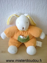 Lapin Orange poche verte avec mouchoir blanc Doudou et compagnie