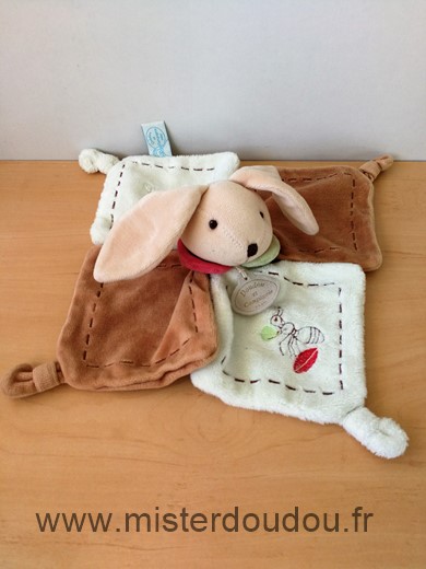 Doudou et compagnie Lapin Pim ecru marron motif fourmi - Très bon état