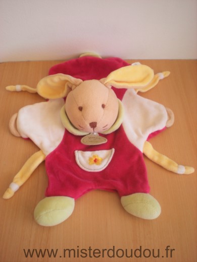 Lapin Rouge blanc fleur jaune Doudou et compagnie