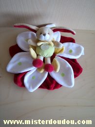 Lapin Rouge pétales blanc lapin beige vert Doudou et compagnie
