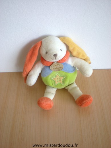 Doudou et compagnie Lapin Vert bleu orange jaune - Etat moyen