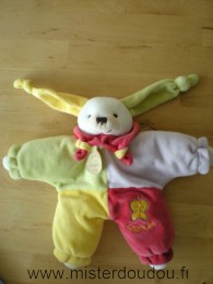 Lapin Vert jaune violet rouge Doudou et compagnie