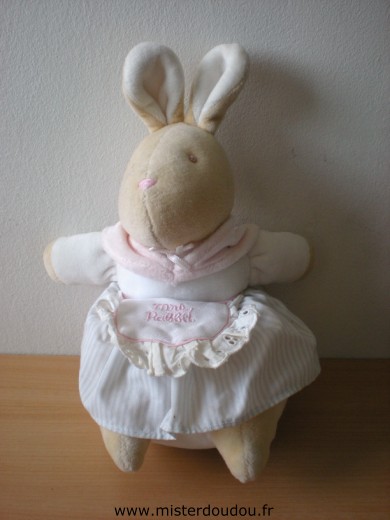 Eden Lapin Beige, jupe rayée bleu blanc foulard rose - Très bon état