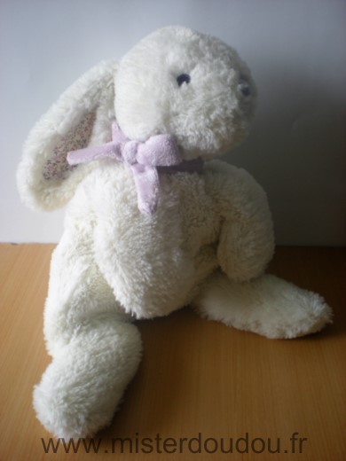 Jacadi Lapin Blanc echarpe mauve tissus fleurs dans les oreilles - Très bon état