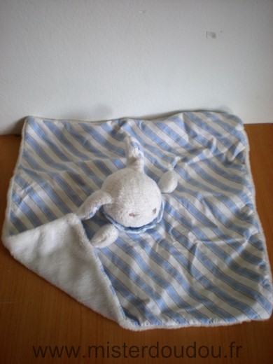 Jacadi Lapin Blanc tissus raye bleu dessus velours dessous blanc - Très bon état