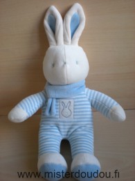 Lapin Entierement en velour rayé rose bleu écharpe bleue Klorane