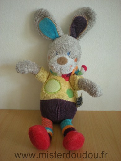 Mots d enfants Lapin Gris jaune violet echarpe rayee - Bon état