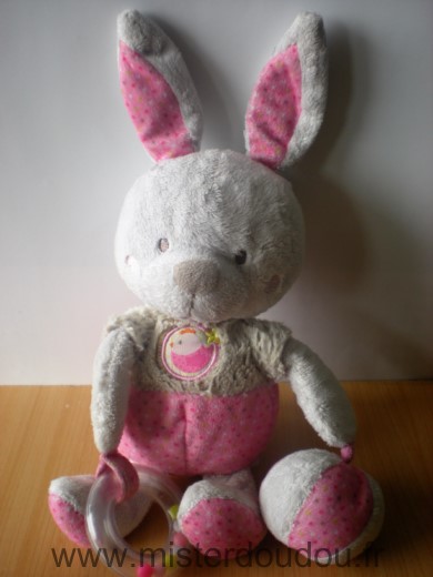 Mots d enfants Lapin Gris rose motif oiseau - Très bon état