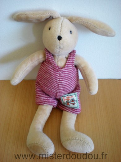 Moulin roty Lapin Beige salopette rayée rouge blanc - Très bon état