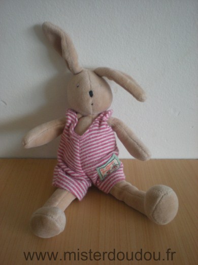 Lapin Beige salopette rayée rouge blanc Moulin roty