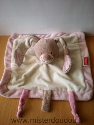 Nattou Lapin Blanc beige rose attache tetine - Très bon état