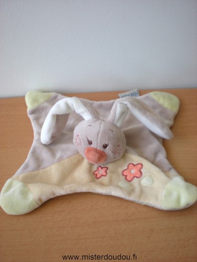 Nattou Lapin Marron beige fleurs roses - Très bon état