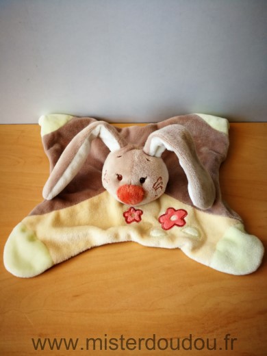 Nattou Lapin Marron beige jaune fleurs - Très bon état