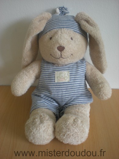 Lapin Beige habit bleu raye blanc Nicotoy