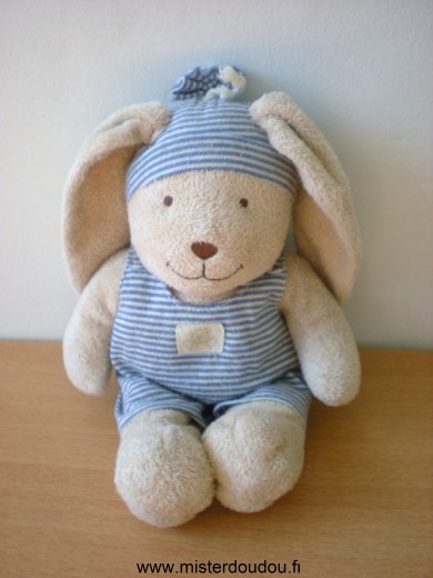 Lapin Beige habit rayé bleu blanc Nicotoy