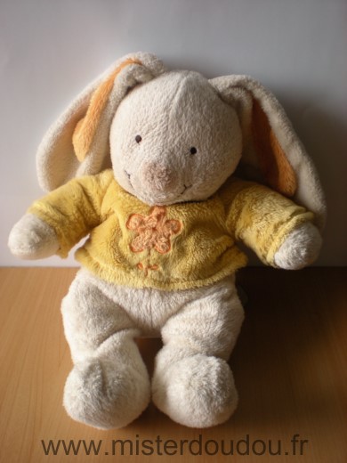 Nicotoy Lapin Beige pull jaune fleur - Très bon état